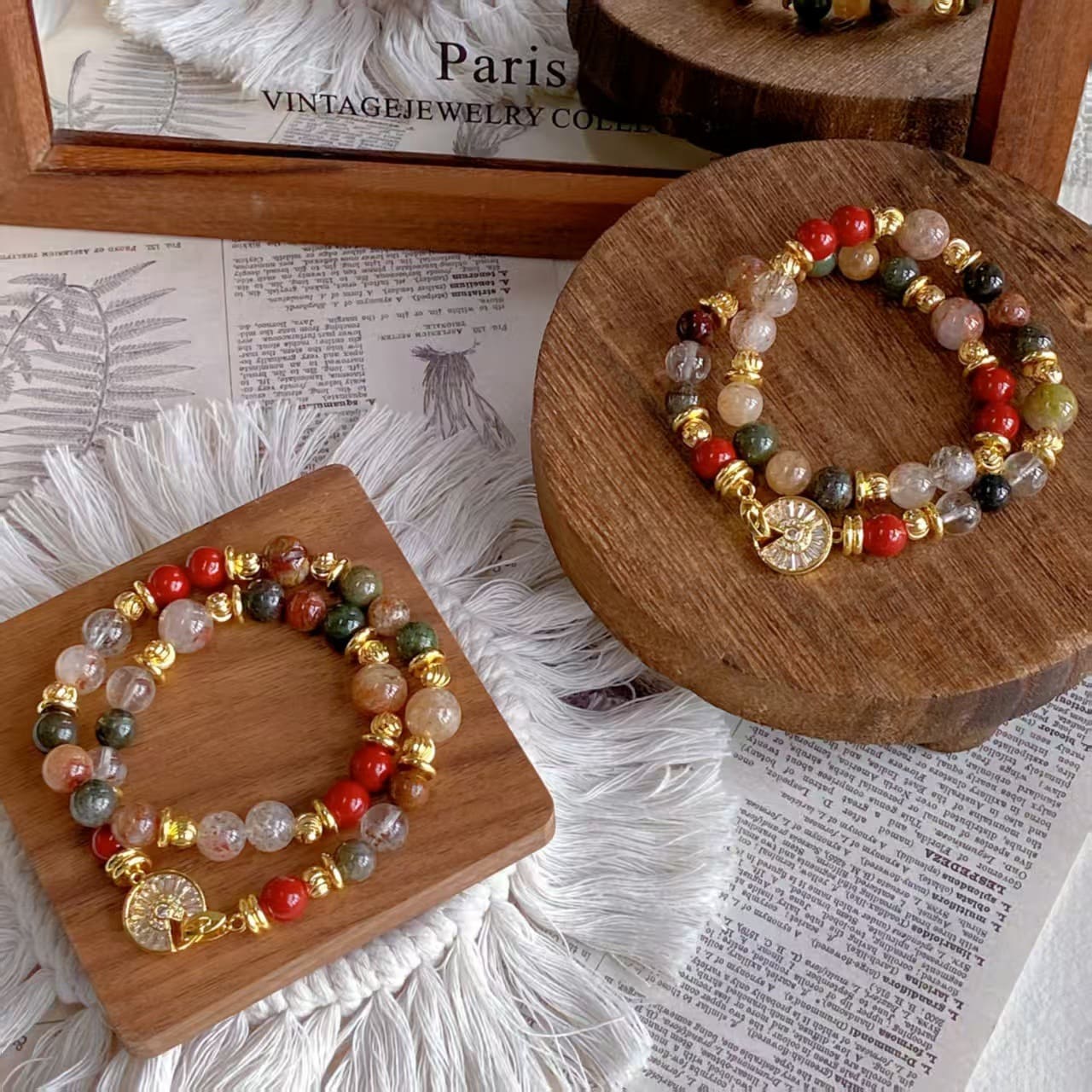 |Wealth|Career|Health|The Symbol Of Wealth And Honor, The Green Ghost Is Paired With The Red Cinnabar For Safety And Warding Off Evil Spirits. It Is A Baroque-Style Crystal Bracelet