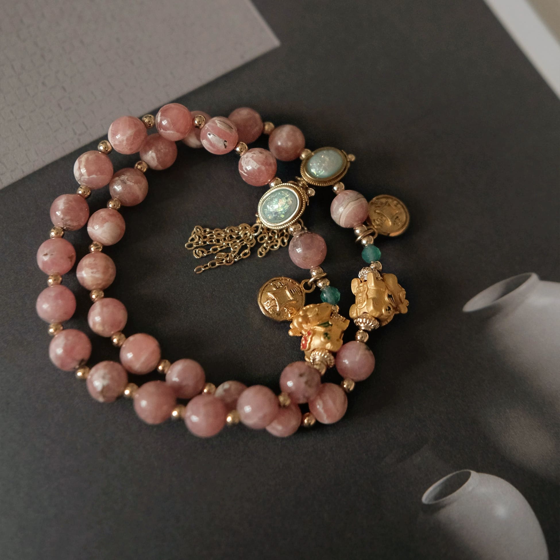 |Love|Wealth|Twin Blessings Bracelet – Rhodochrosite (Love) & Pi Yao (Wealth)