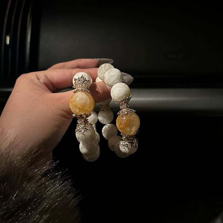 |Wealth|Mountain Treasure Cuff – Citrine Phantom + Snowflake Quartz for Abundance & Purification