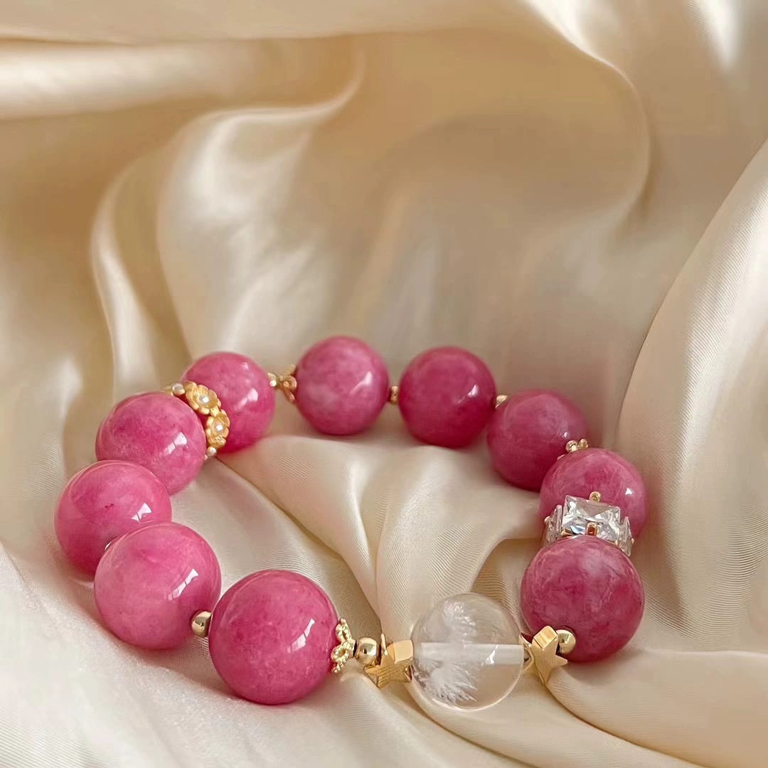 |Love|Twin Flame Cuff – Natural Rose Quartz + Rose Charm for Soulmate Connections