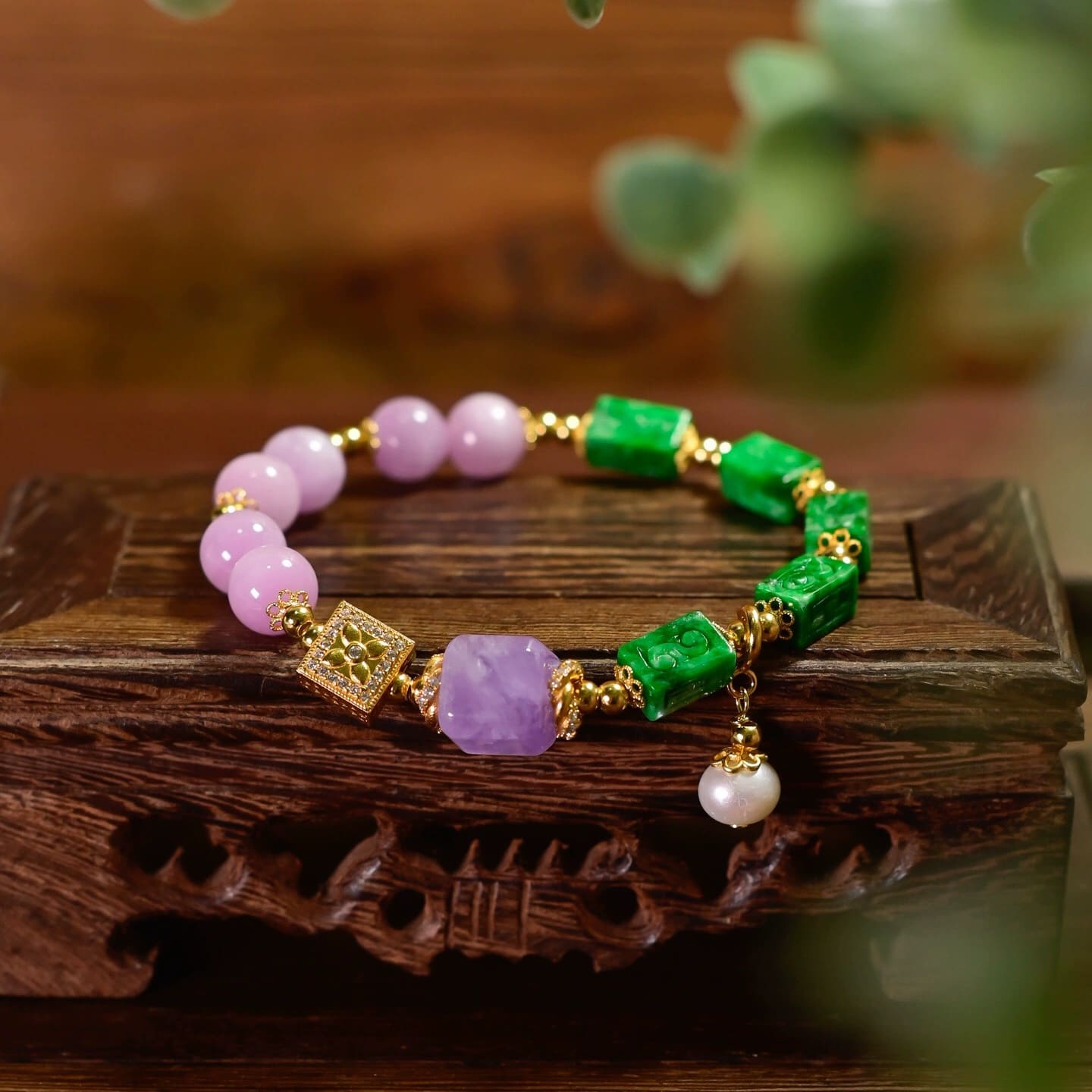 |Wealth|Career|Wealth & Career Magnet Bracelet – Natural Burmese Jade & Kunzite Feng Shui Energy