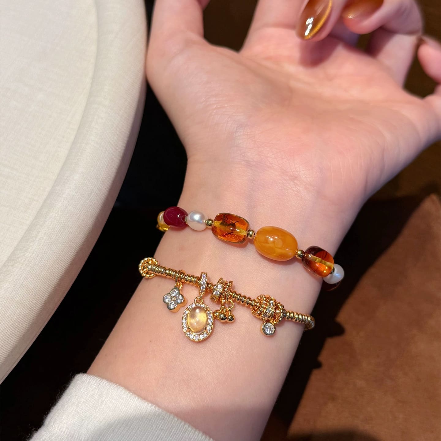 |Wealth| Pan Chan Wealth Bracelet – Traditional Chinese Coiled Design with Natural Chalcedony Beads