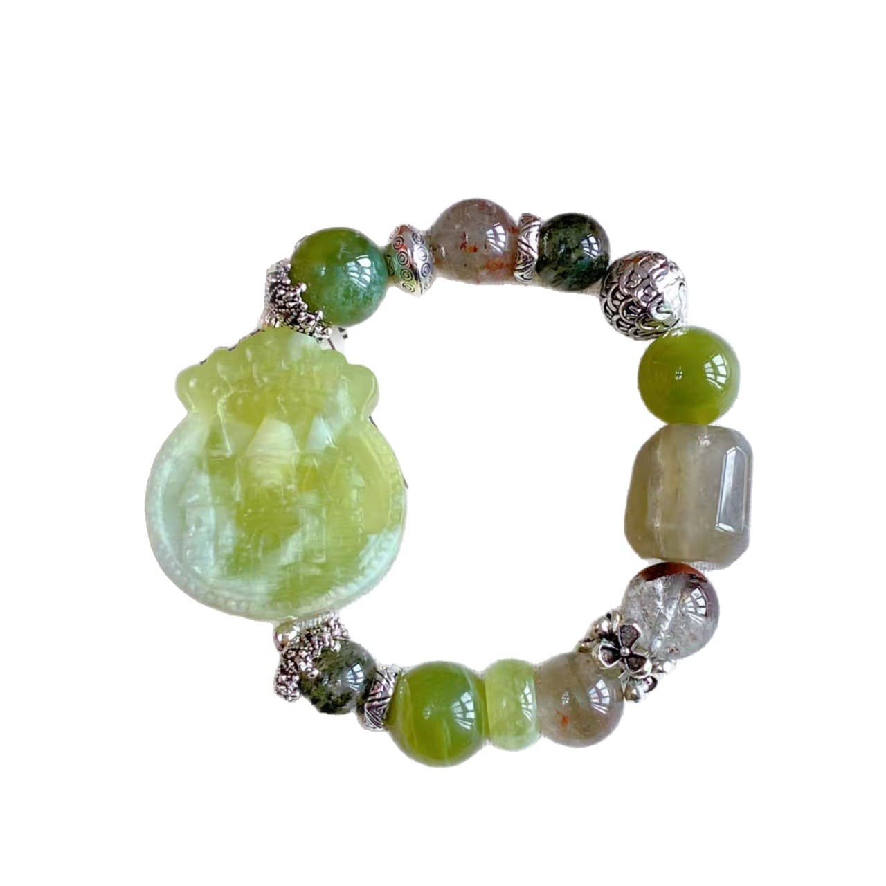 |Wealth|Health|Wealth Trio Green Bracelet – Phantom Quartz, Jade & Crystal