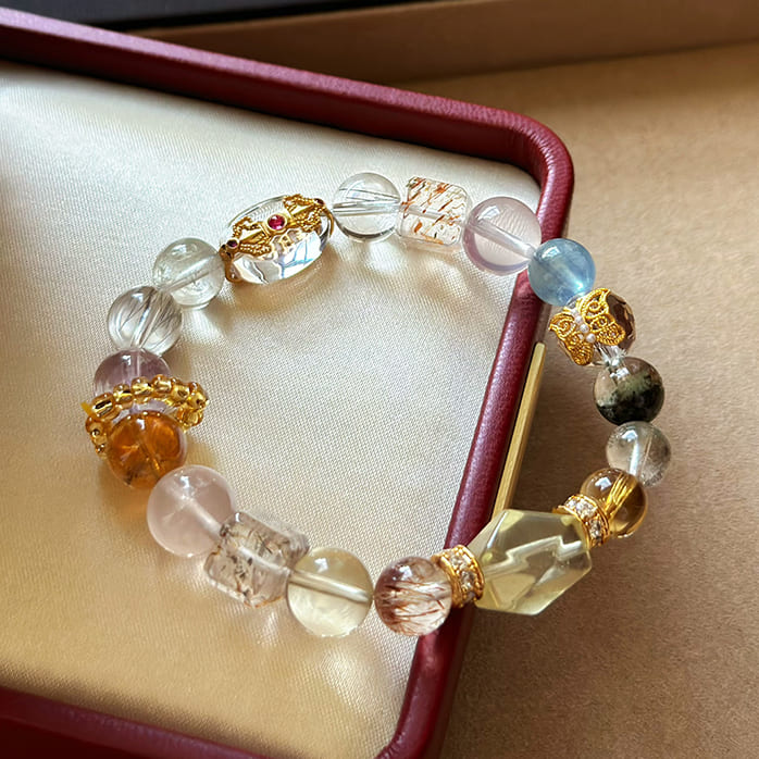 Holistic Energy Balancer Bracelet – Multi-Crystal Armor Bracelet – Wearable EMF Protection with Wealth, Love & Luck Stones