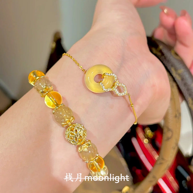 | Wealth | Health | Wealth & Safety - 925 Sterling Silver Bracelet – Chalcedony Peace Knot & Citrine Beads for Prosperity