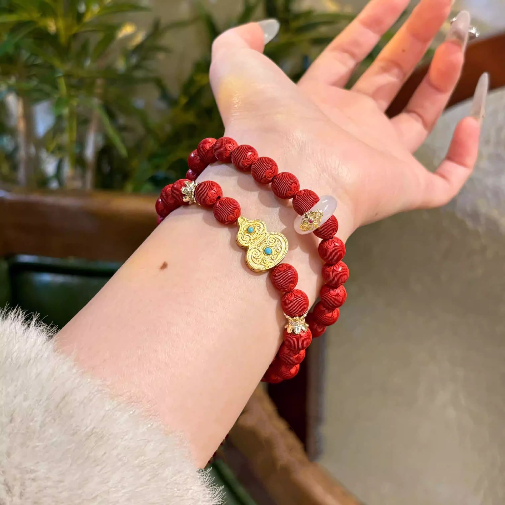 |Health|Cinnabar Peace Knot Bracelet – Protective & Calming Natural Stone Beads