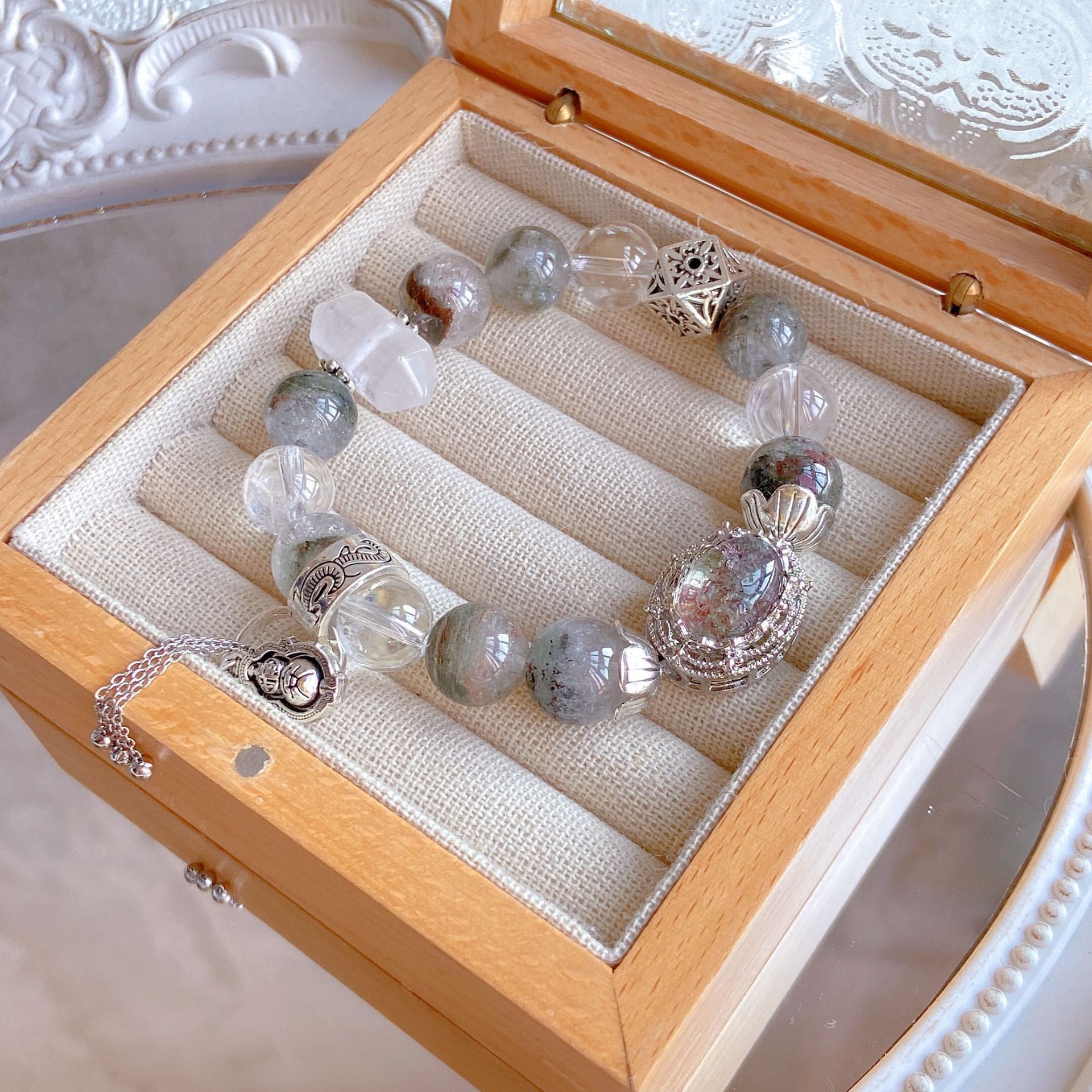 |Wealth|Health|Double Blessing Bangle: Lucky Gourd & Green Phantom Crystal