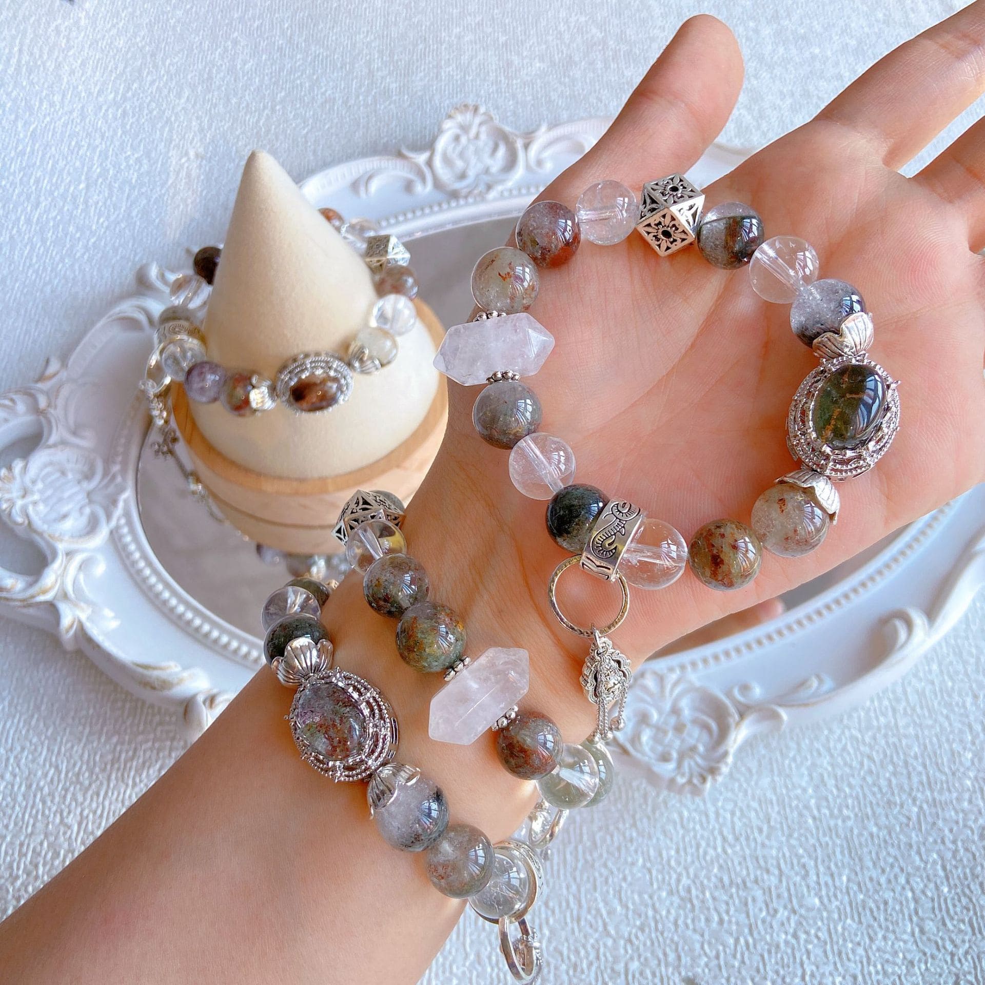 |Wealth|Health|Double Blessing Bangle: Lucky Gourd & Green Phantom Crystal