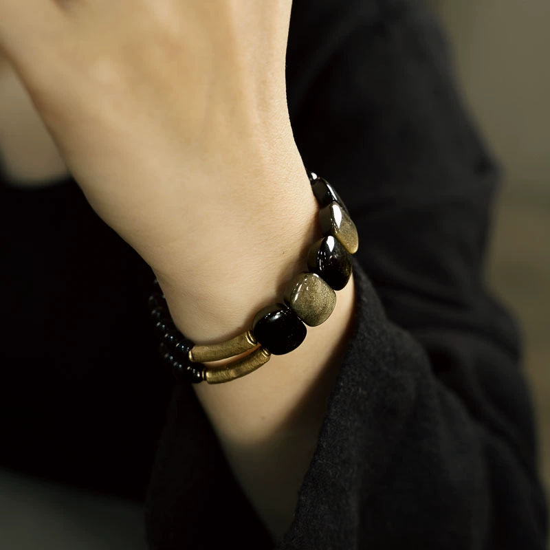 |Career And Studies|Unisex|Psychic Armor Cuff – Obsidian & Brass Energy Cleansing Bracelet