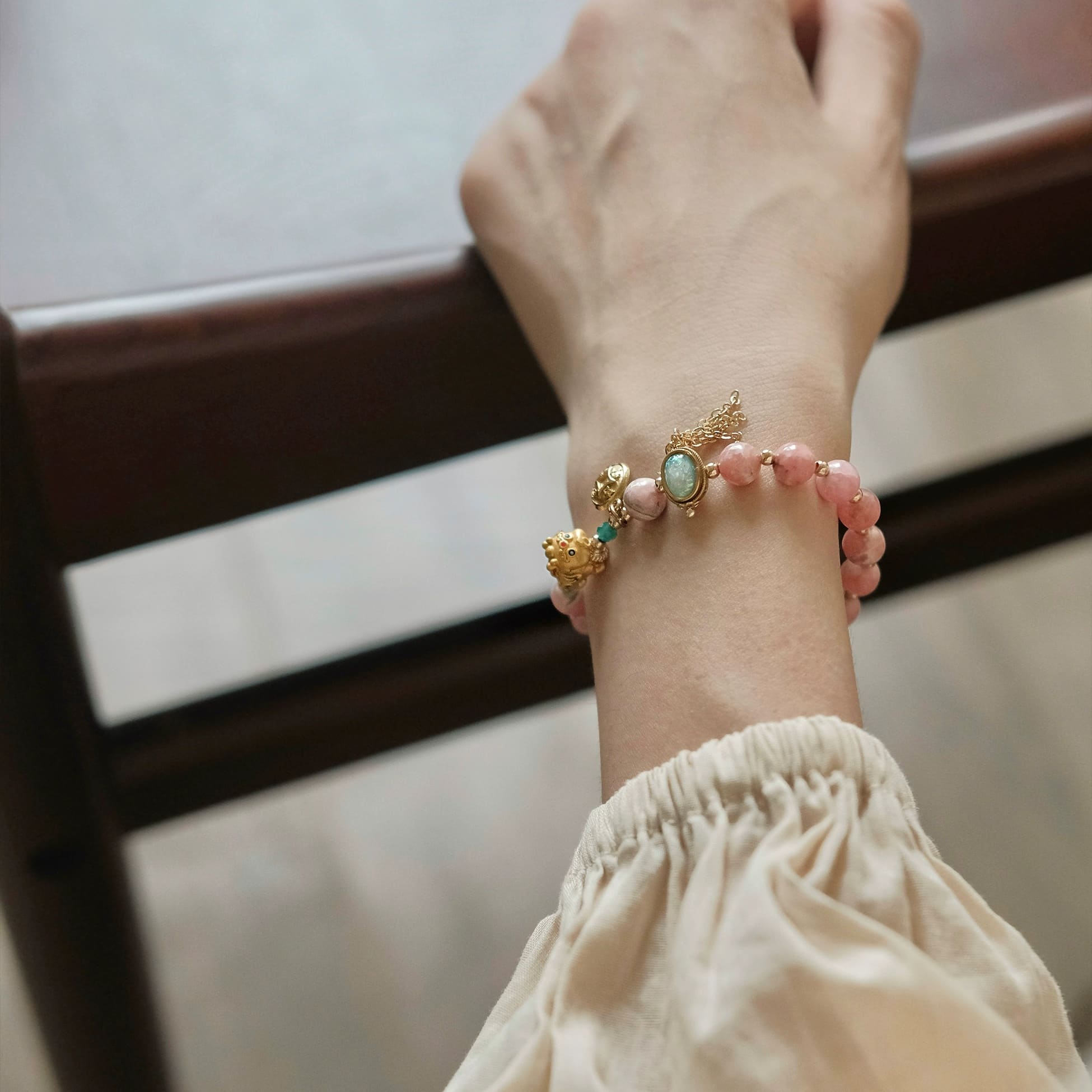 |Love|Wealth|Twin Blessings Bracelet – Rhodochrosite (Love) & Pi Yao (Wealth)