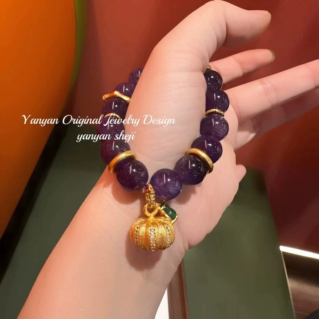 |Career And Studies|Wealth|Career Booster Jewelry Set – Purple Crystal & Gold Pumpkin Charm for Promotion Luck