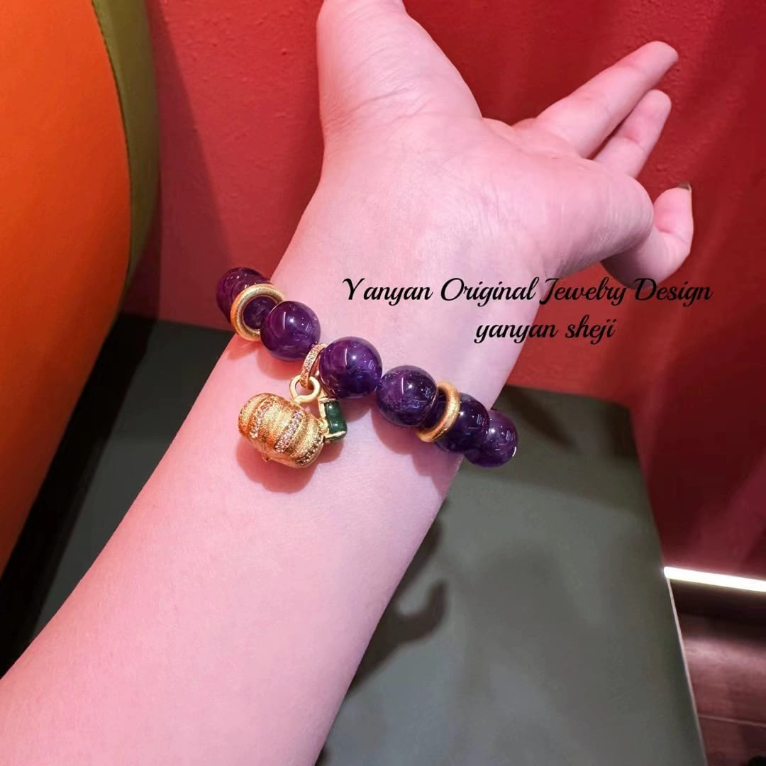 |Career And Studies|Wealth|Career Booster Jewelry Set – Purple Crystal & Gold Pumpkin Charm for Promotion Luck