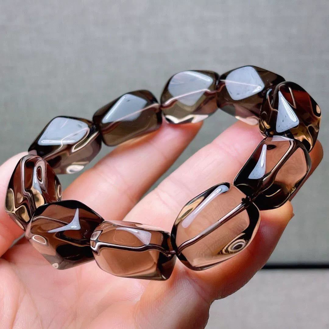 |Health|Career and Studies | Men's Raw Tea Quartz (Smoky Quartz) Beaded Bracelet