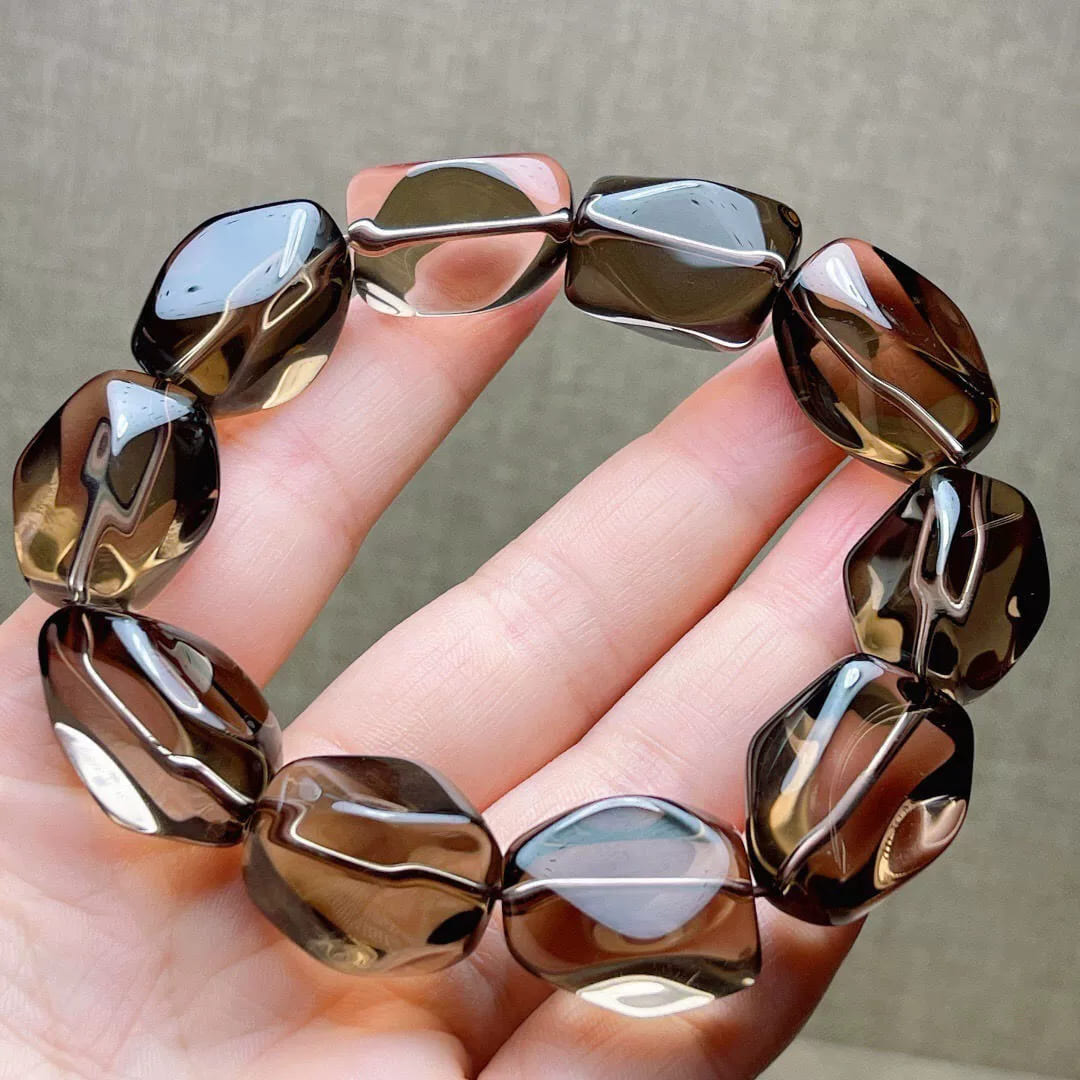 |Health|Career and Studies | Men's Raw Tea Quartz (Smoky Quartz) Beaded Bracelet