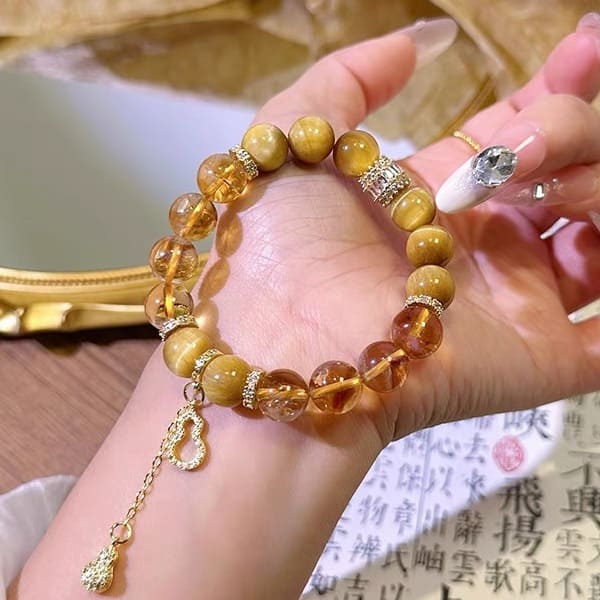 | Wealth | Money-Attracting Gourd, Golden Tiger's Eye and Yellow Crystal Bracelet