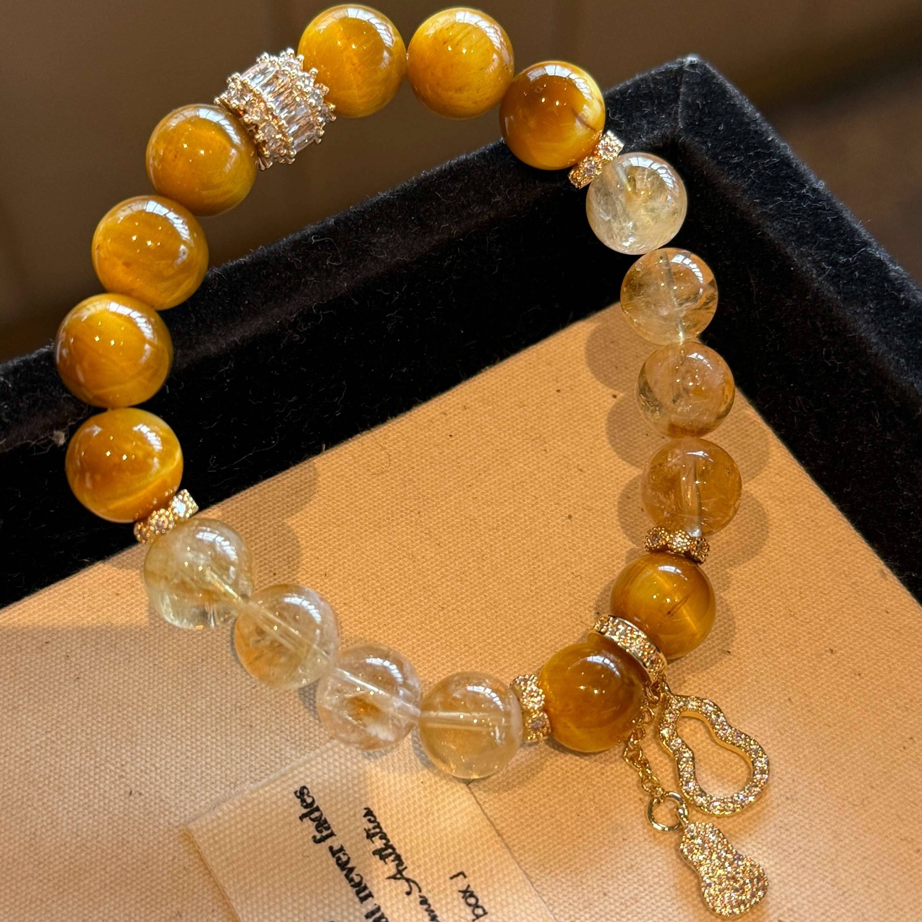 | Wealth | Money-Attracting Gourd, Golden Tiger's Eye and Yellow Crystal Bracelet