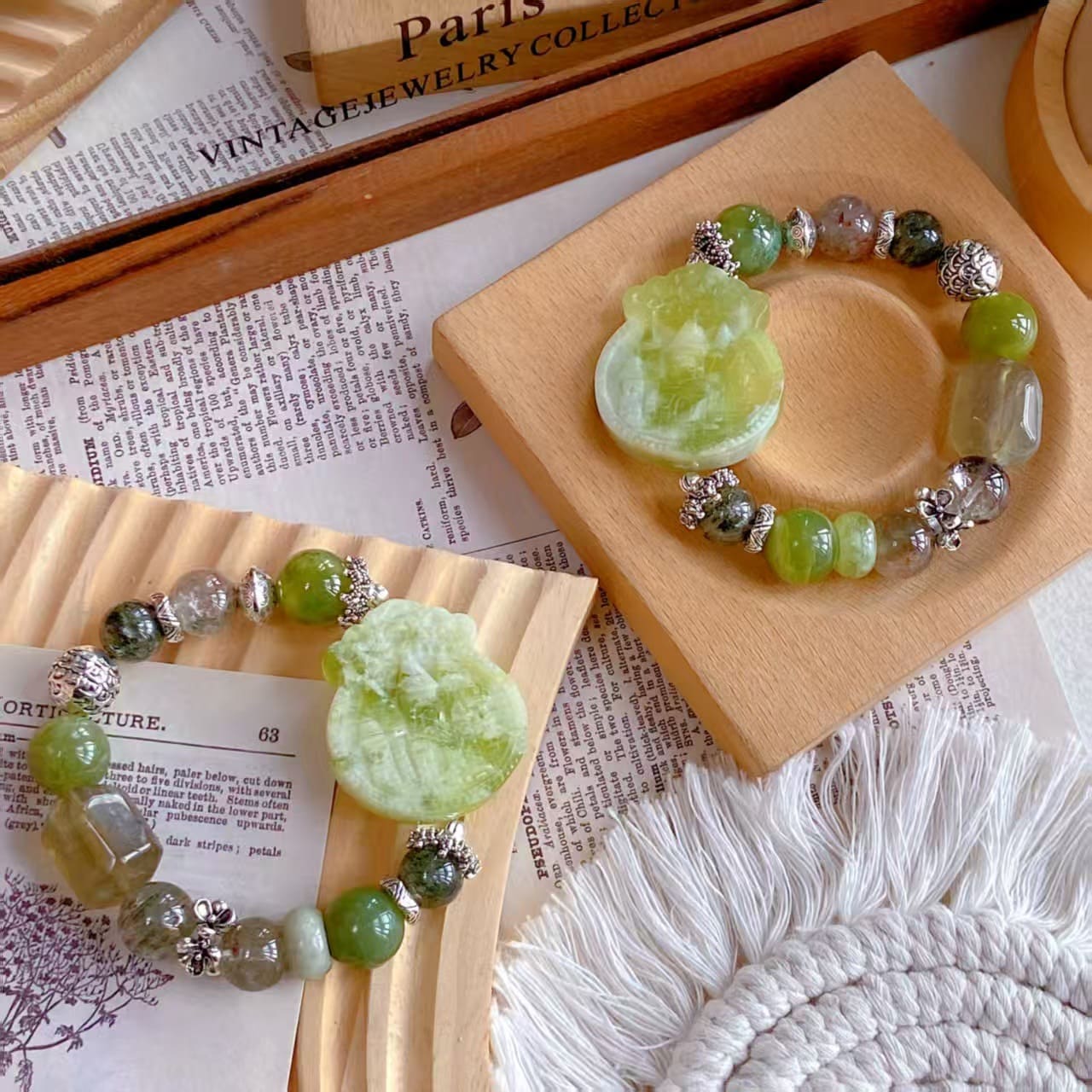 |Wealth|Health|Wealth Trio Green Bracelet – Phantom Quartz, Jade & Crystal