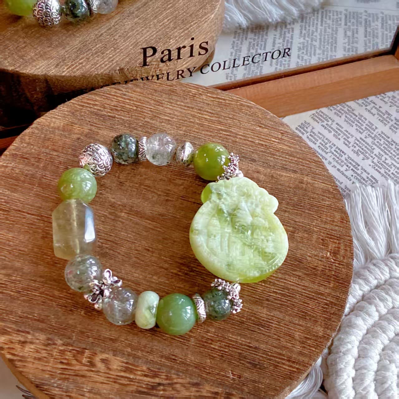 |Wealth|Health|Wealth Trio Green Bracelet – Phantom Quartz, Jade & Crystal