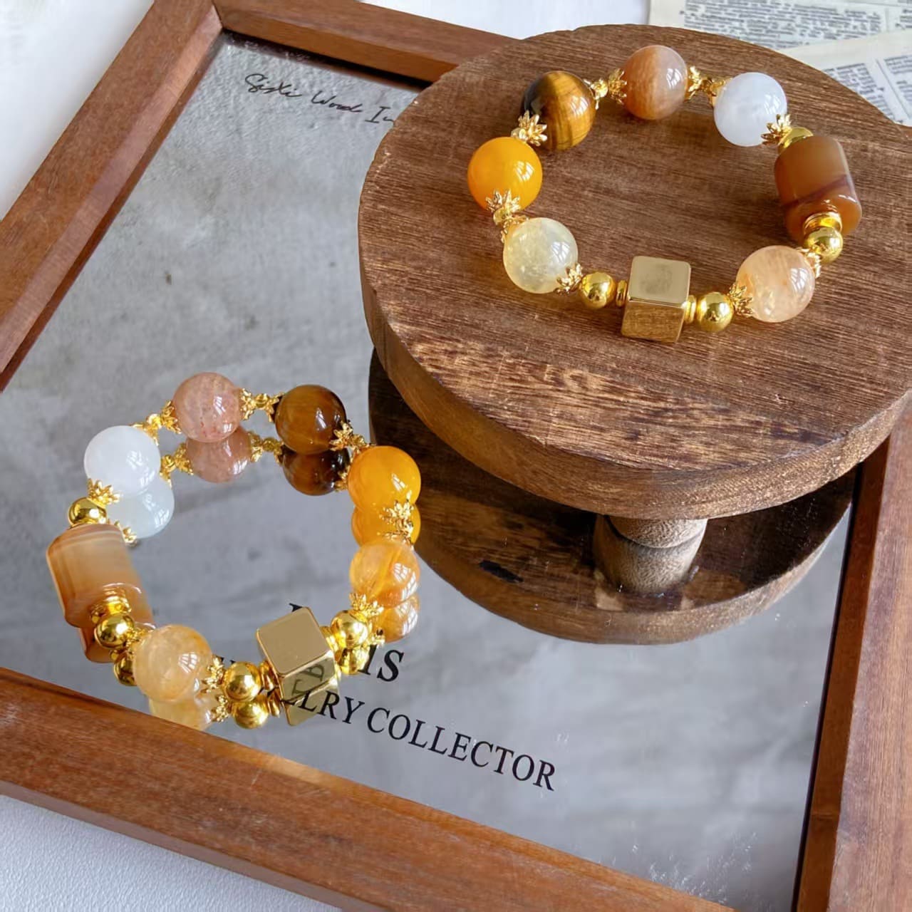|Werlth|Golden Abundance- Natural Yellow Tower Crystal Tiger's Eye & Agate Snowflake Phantom Bracelet