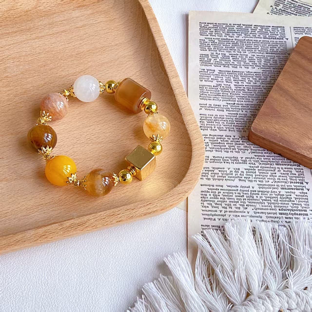 |Werlth|Golden Abundance- Natural Yellow Tower Crystal Tiger's Eye & Agate Snowflake Phantom Bracelet